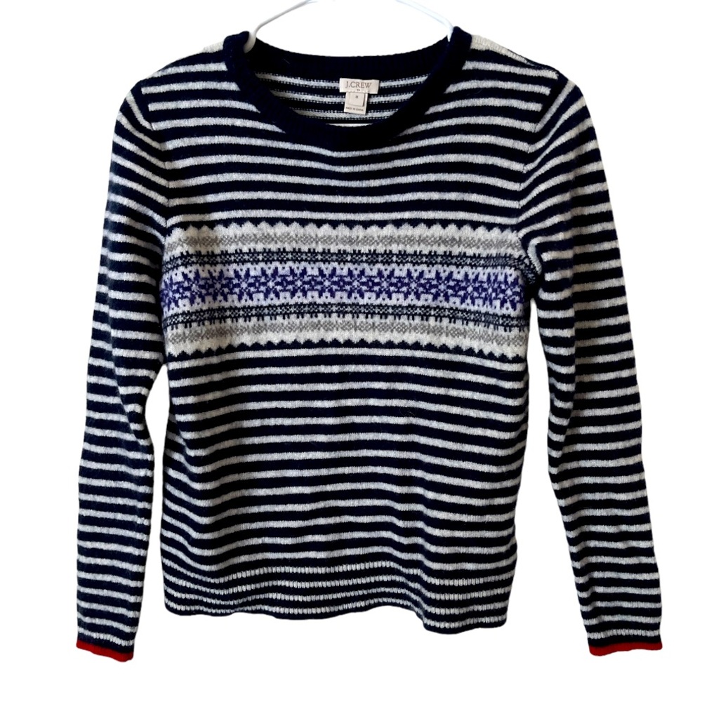 J. Crew Long‎ Sleeve Merino Wool Blend Striped Fair isle Crewneck Sweater Medium